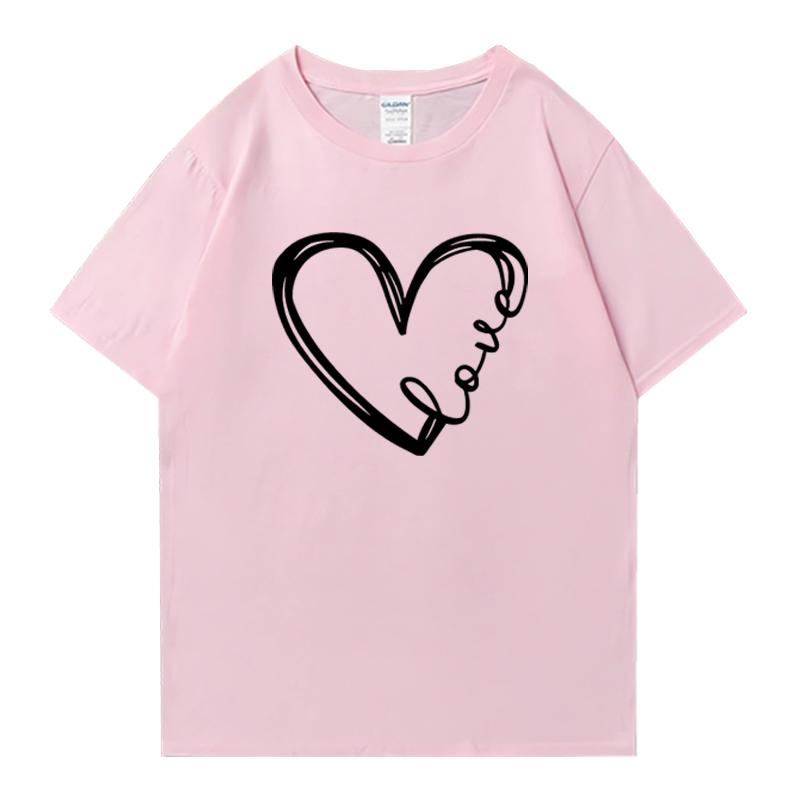 Fashion Love Heart Printed Crew Neck Cotton Men Women short sleeve t-shirts Summer Oversized Tee shirt streetwear plus size top