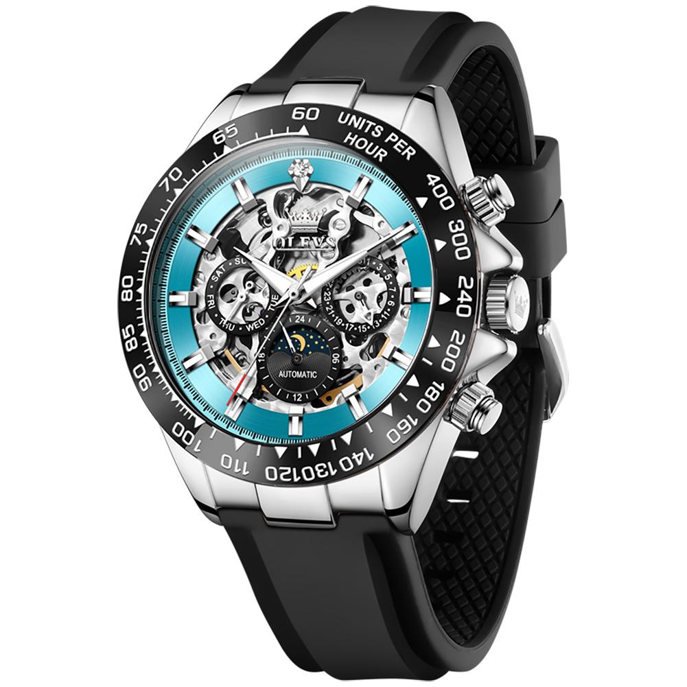 OLEVS Luxury Skeleton Moon Phase Date Watch For Men High Quality Automatic Mechanical Luminous Waterproof Men's Watches Reloj