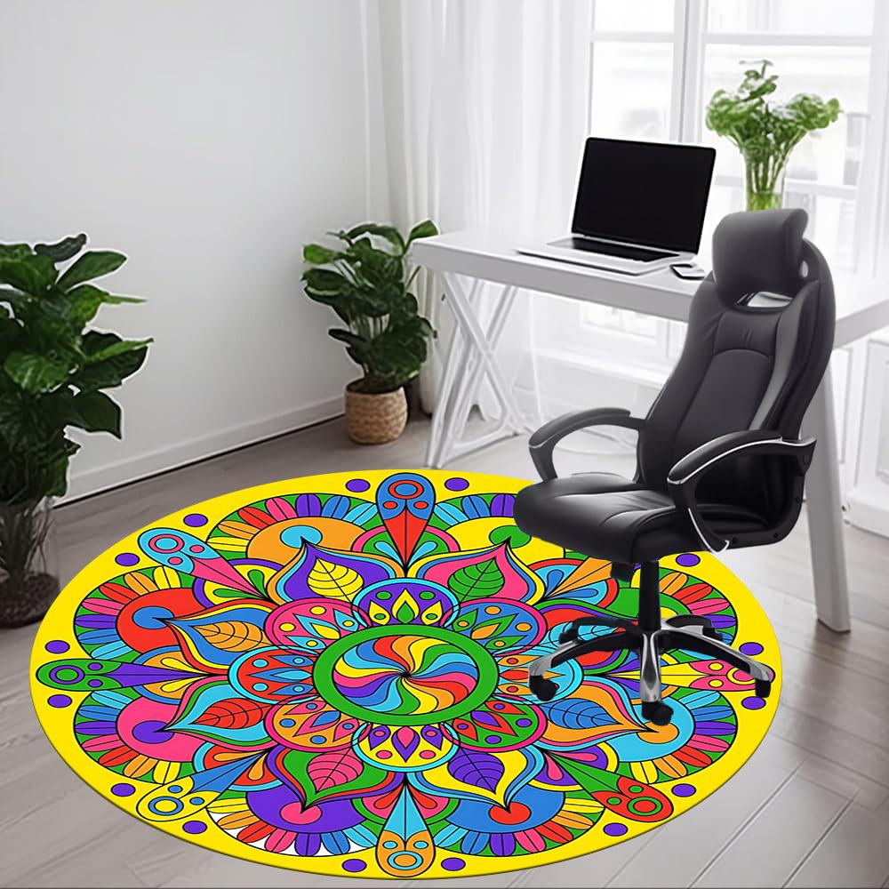 1pc Mandala Psychedelic Office Round Rug, Non-slip, Soft and Durable Office Rug for Interior Decoration, Perfect for Office, Beautiful Decoration yy26