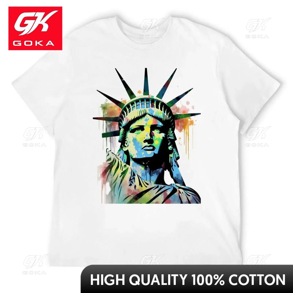 T-shirt Grafica Statua della Libertà Impressionista Iconico Monumento Americano Design Vettoriale T-shirt Carine Divertenti Vintage Magliette Grafiche