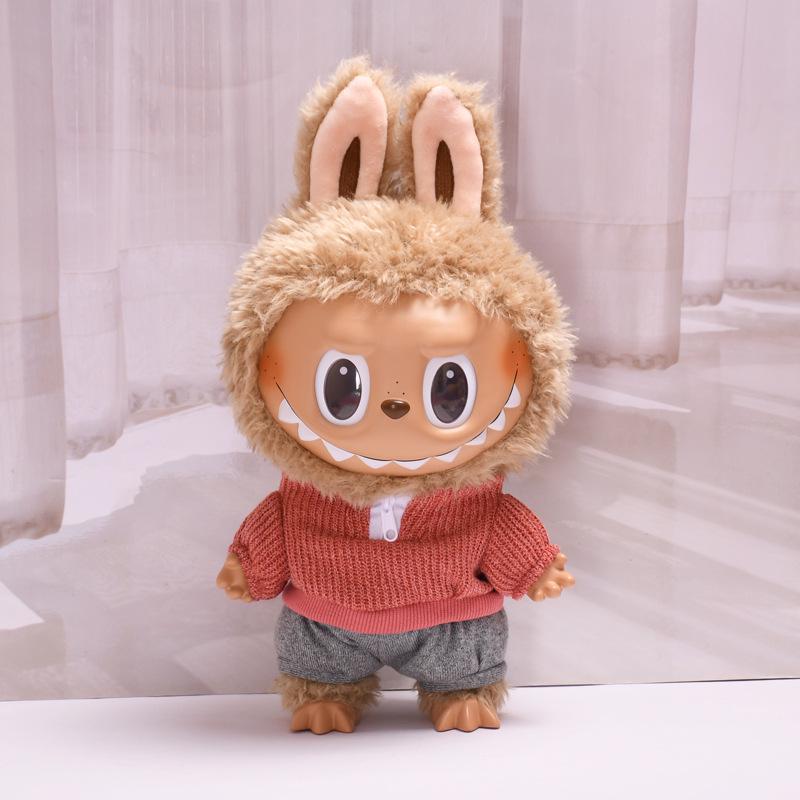 38cm Labubu Plush Doll Casual Outfit Set with Hat (Clothes Only)