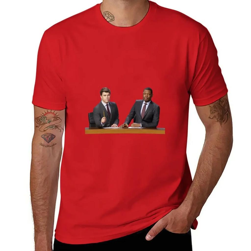 SNL Michael Che Colin Jost Weekend Update Promo T-Shirt Kawaii Clothes Tees Shirts Graphic Tees Men's Cotton T-shirt