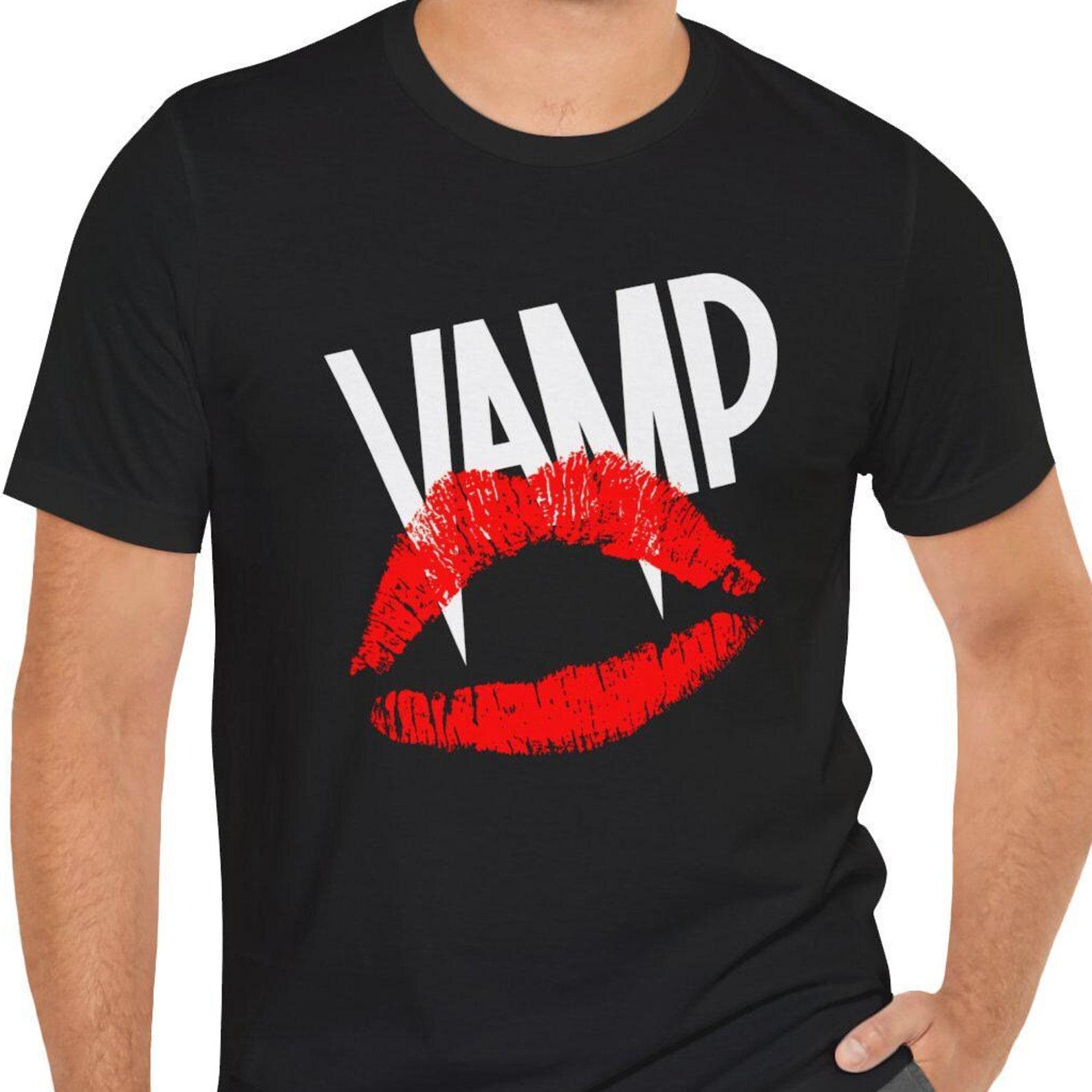 Vamp T-Shirt Black Short Sleeve Movie Tee Vampire Fang Lips T-Shirt M