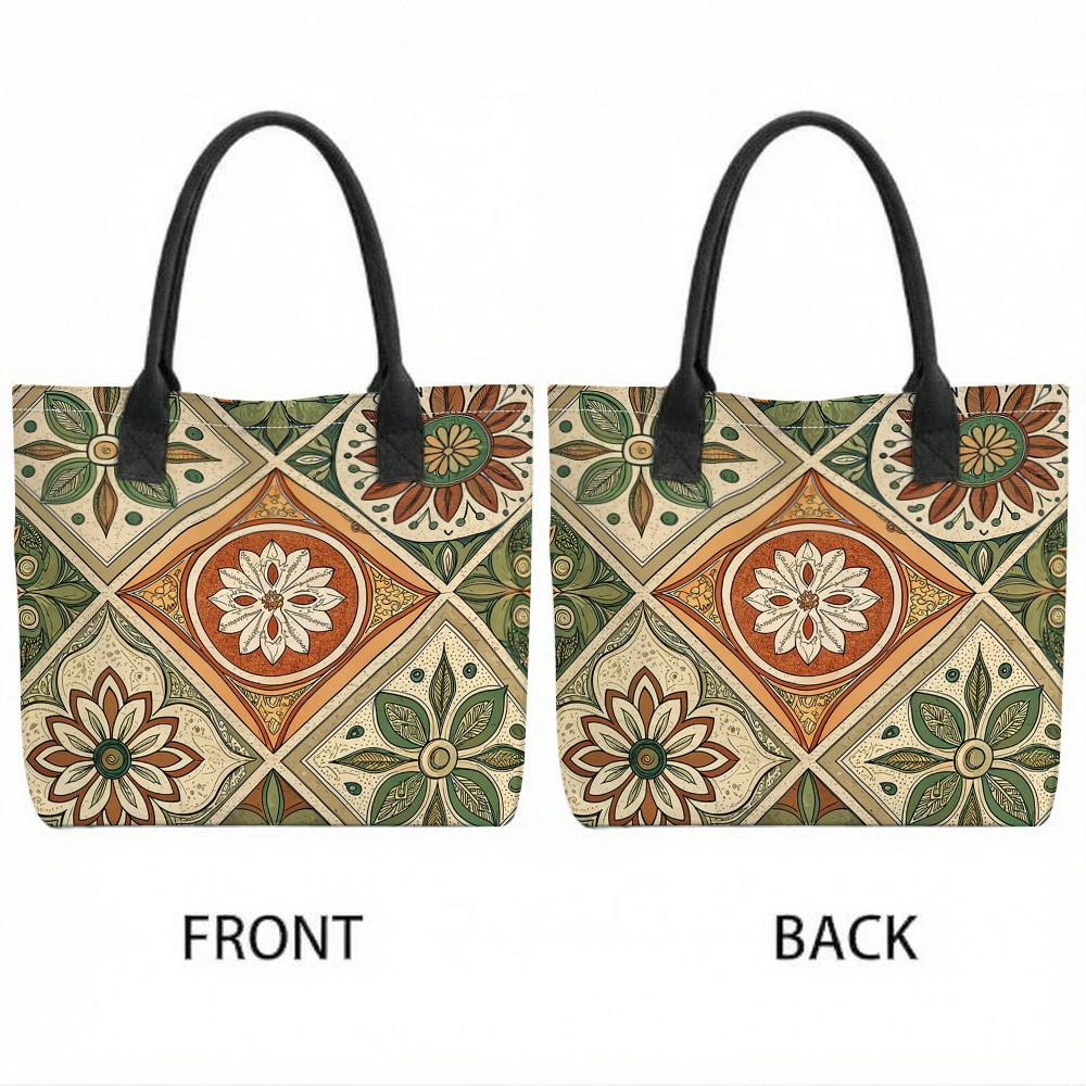  Bohemian Floral Tote Bag Large Capacity Daily Shoulder Handbag for Women