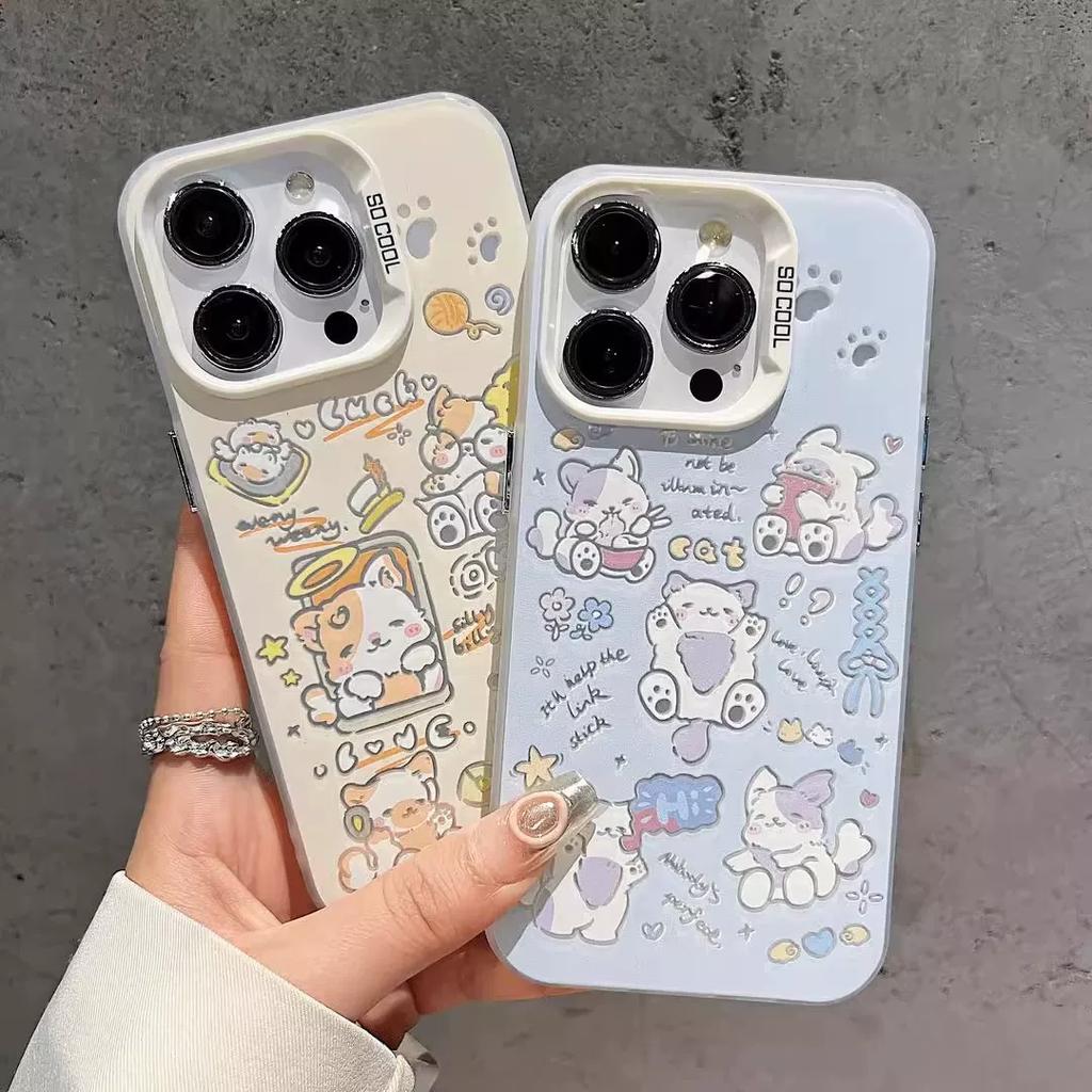 Cute Cartoon Cat Phone Case, Matte Shockproof Kawaii Protective Cover for iPhone