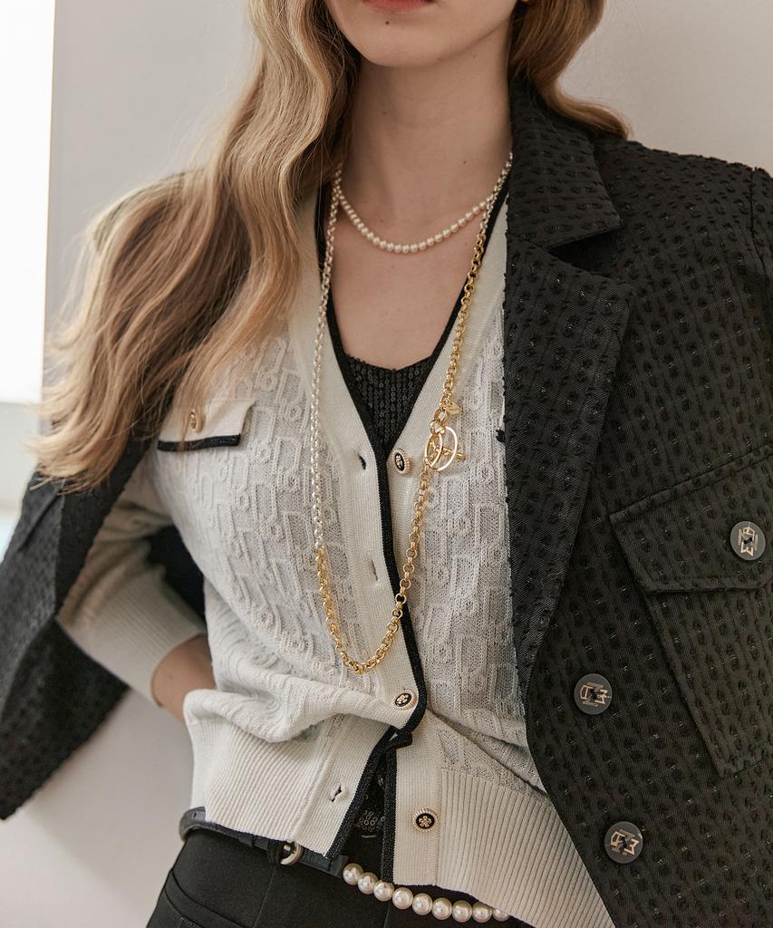 Maxza Metal Yarn Mix Jacquard Crop Jacket