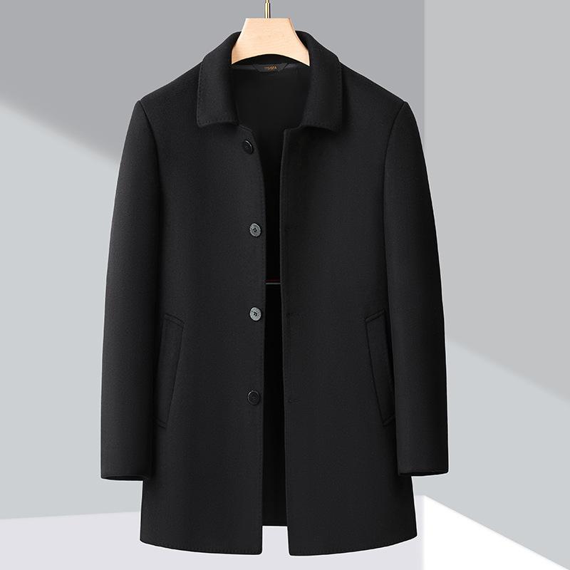 Double-sided Cashmere Coat for Men, Middle-aged Autumn and Winter Woolen Woolen Coat, Mid-length Lapel Daddy Windbreaker