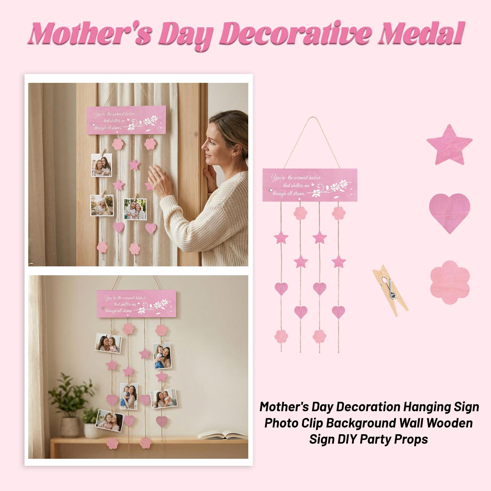 

Украшение на День Матери Подвесная табличка Клипса для фото Фон Стена Деревянная табличка DIY Реквизит для вечеринки One Size