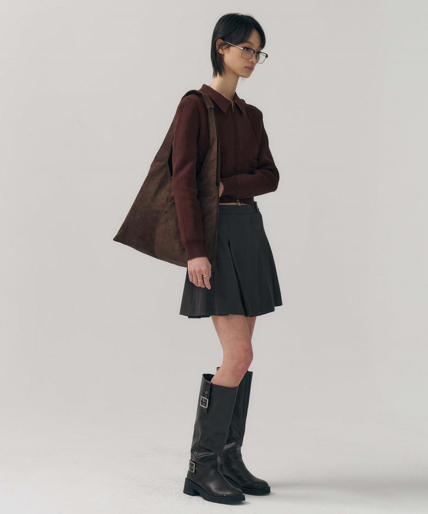 Minav Margaret Suede Shoulder Bag [Dark Brown]