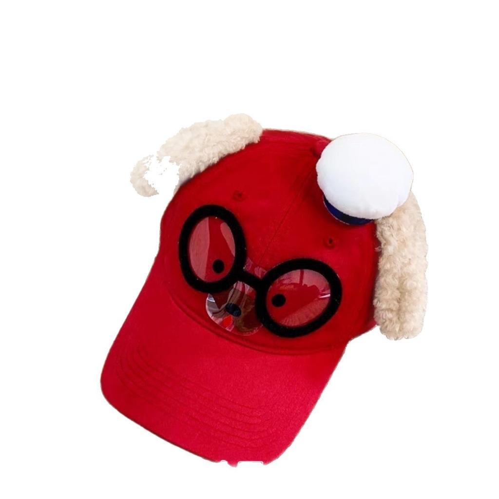 Cute Glasses Puppy Ears Baseball Cap Female Cartoon Sweet Cap Wide Brim Showing Face Small Yellow Hat