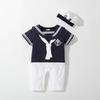 Set due pezzi estivo per neonato maschio, uniforme blu navy, con cappellino
