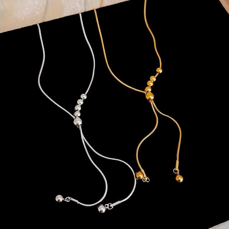 Metal Ball Beaded Pendant Necklaces for Women Ladies Temperament Fine Chains Adjustable Pull-Out Necklaces Jewelry Accessories