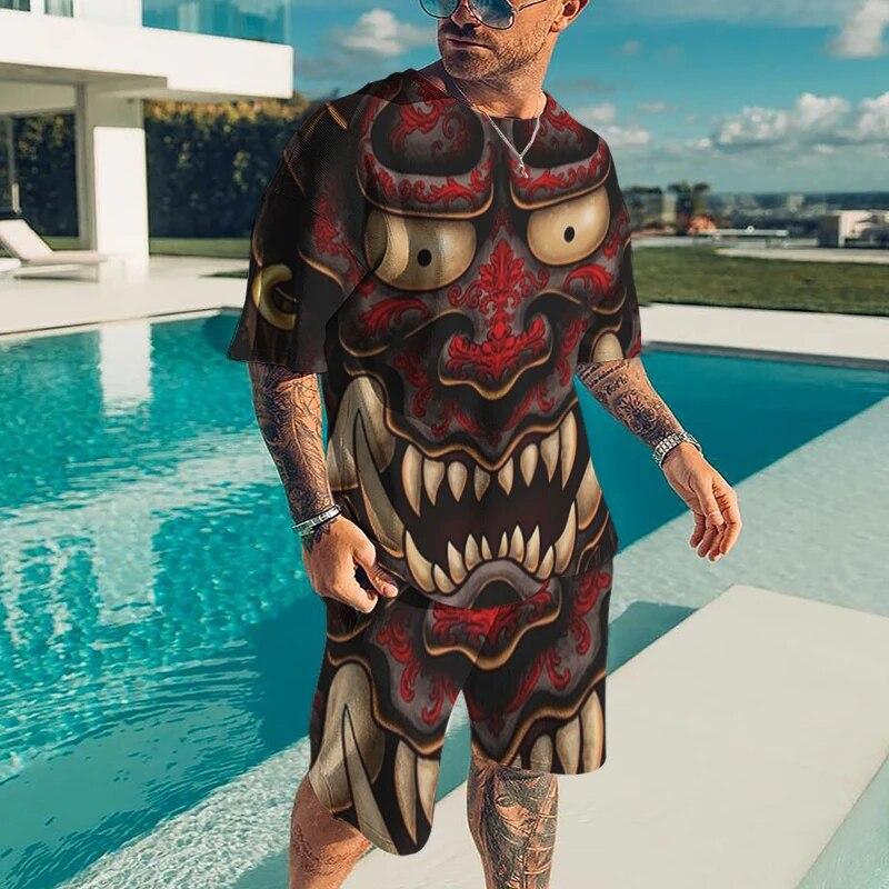 

Death Metal Mens Oversized Tracksuit Fashion Clothing Suit Short Sleeves T-Shirt Sets 3D Printed Custom Casual Sportswear