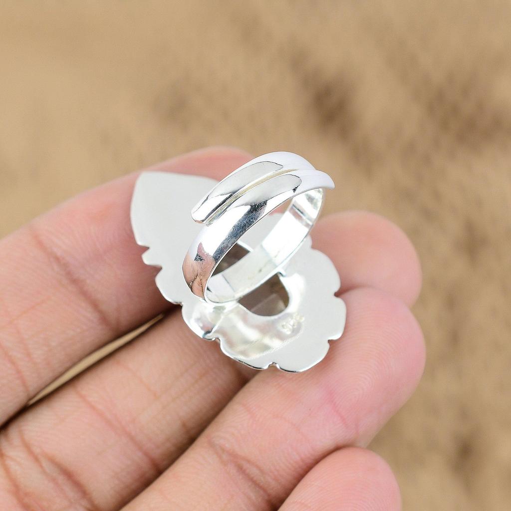 Natural Plume Agate Gemstone Multi Stone Adjustable Ring 925 Silver For Girls