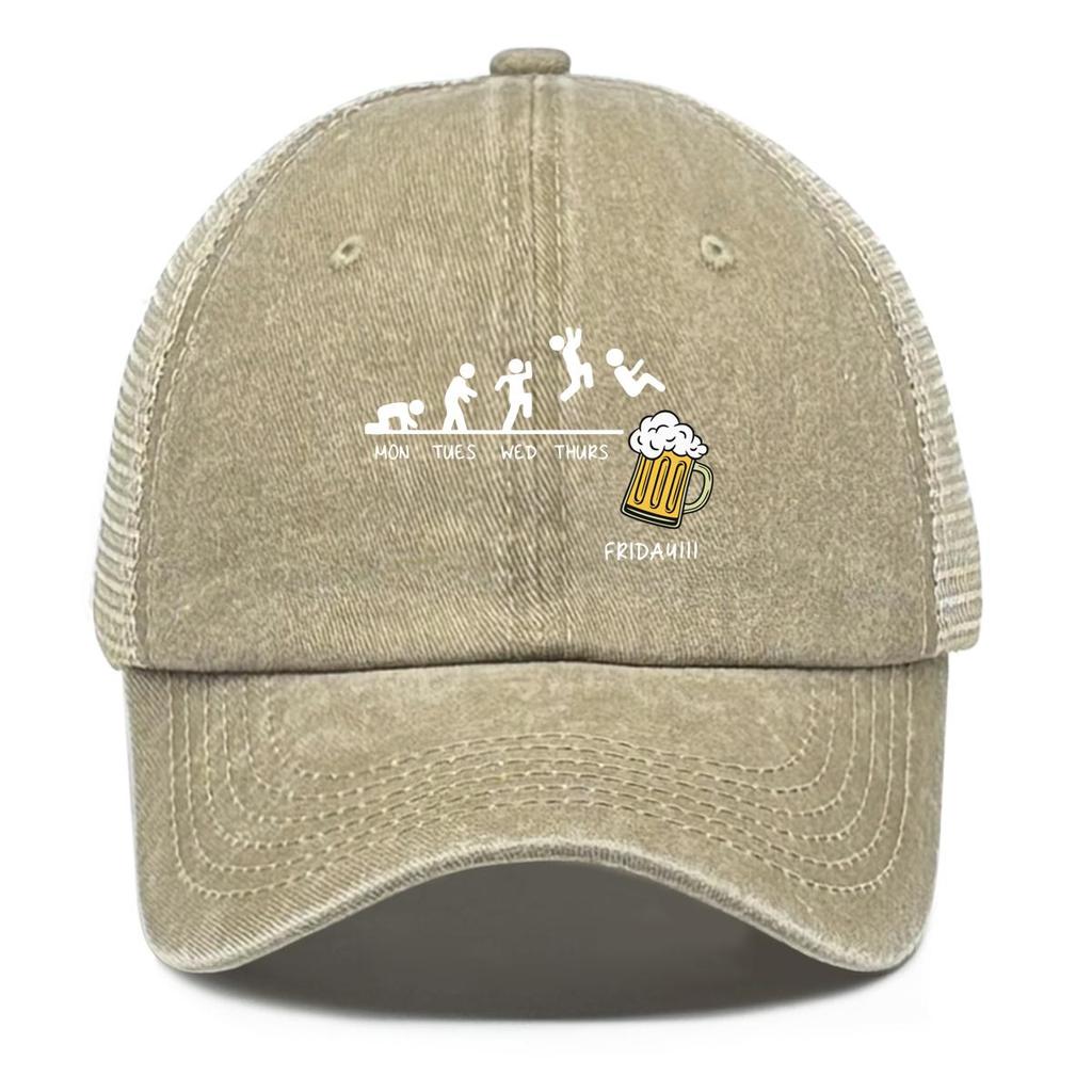 Friday Beer Print Snapback Mesh Cap, Sports Hat Unisex Slouchy Inelastic Simple Adjustable Sun Hat