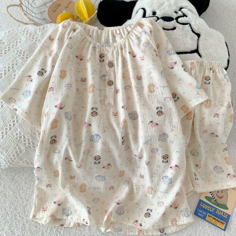 Women's V-Neck Cartoon Silk Pajama Set - Summer Short Sleeve 2022 Collection