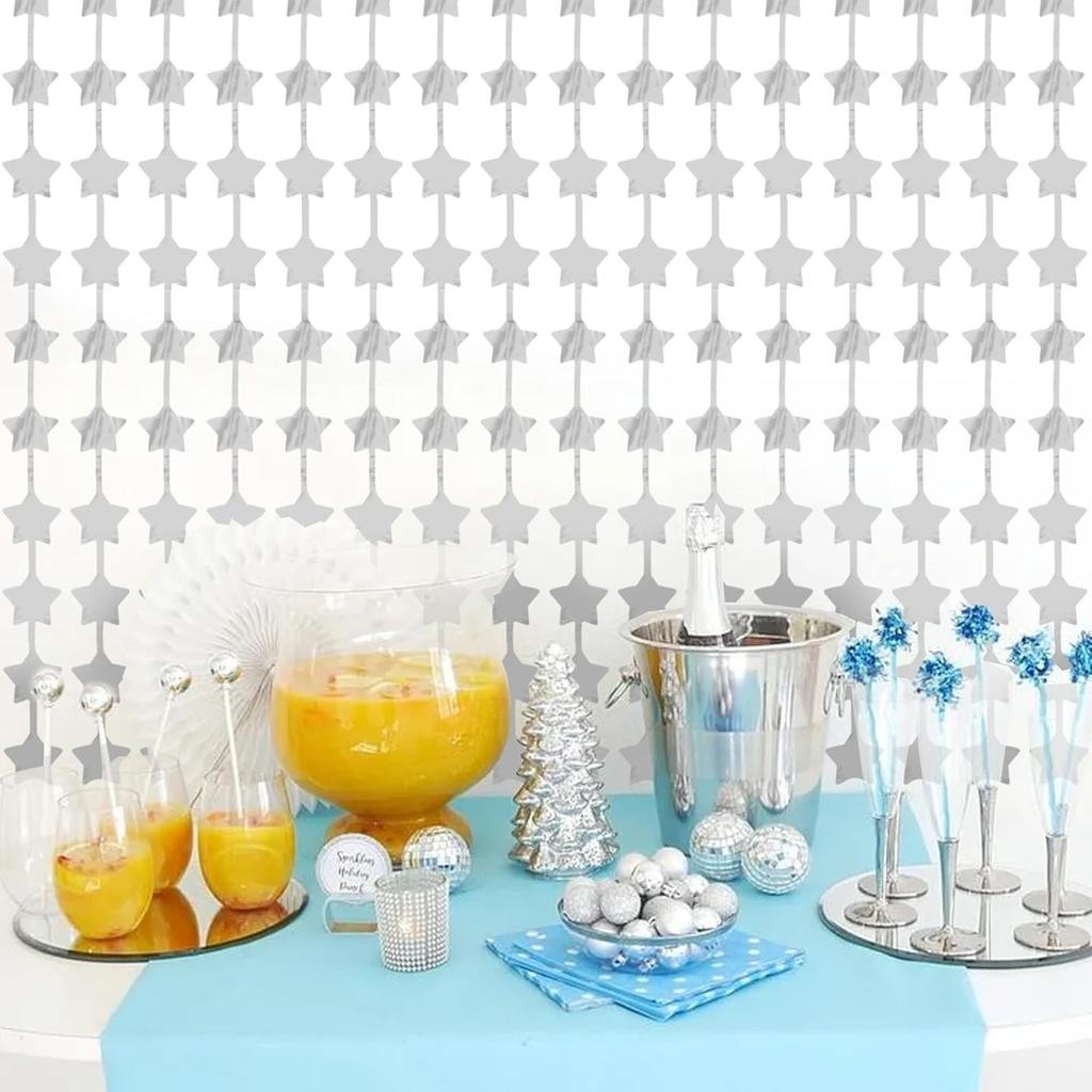 BEISHIDA 2 Pcs Silver Stars Door Streamers Stars Foil Fringe Curtain Streamers Backdrop Birthday Wall Background for Birthday Children's Day Baby