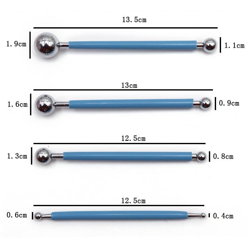 4-Piece Stainless Steel Spherical Ball Rod Carving Set for Fondant & Polymer Clay