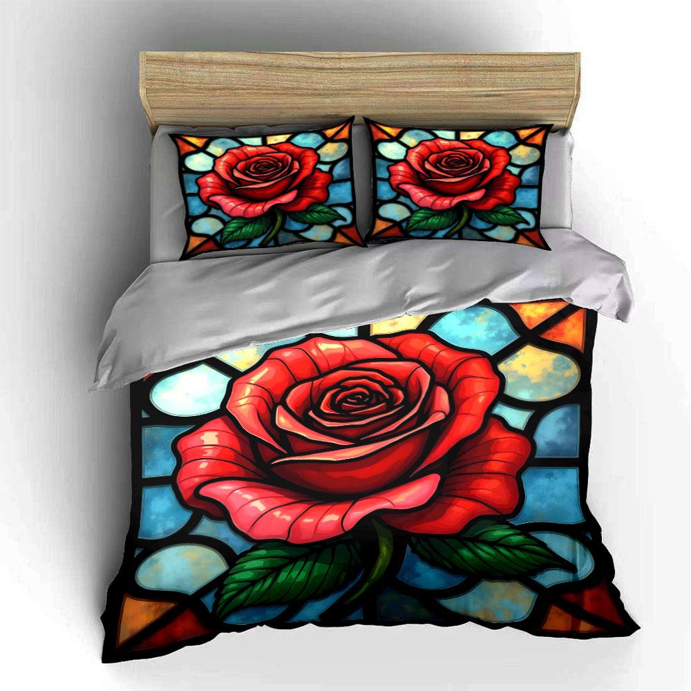 Elegant Rose-Themed Decorative Set Exquisite Three-Piece Bedding Set Gift For Kids And Adults EU Twin 135X200cm&set