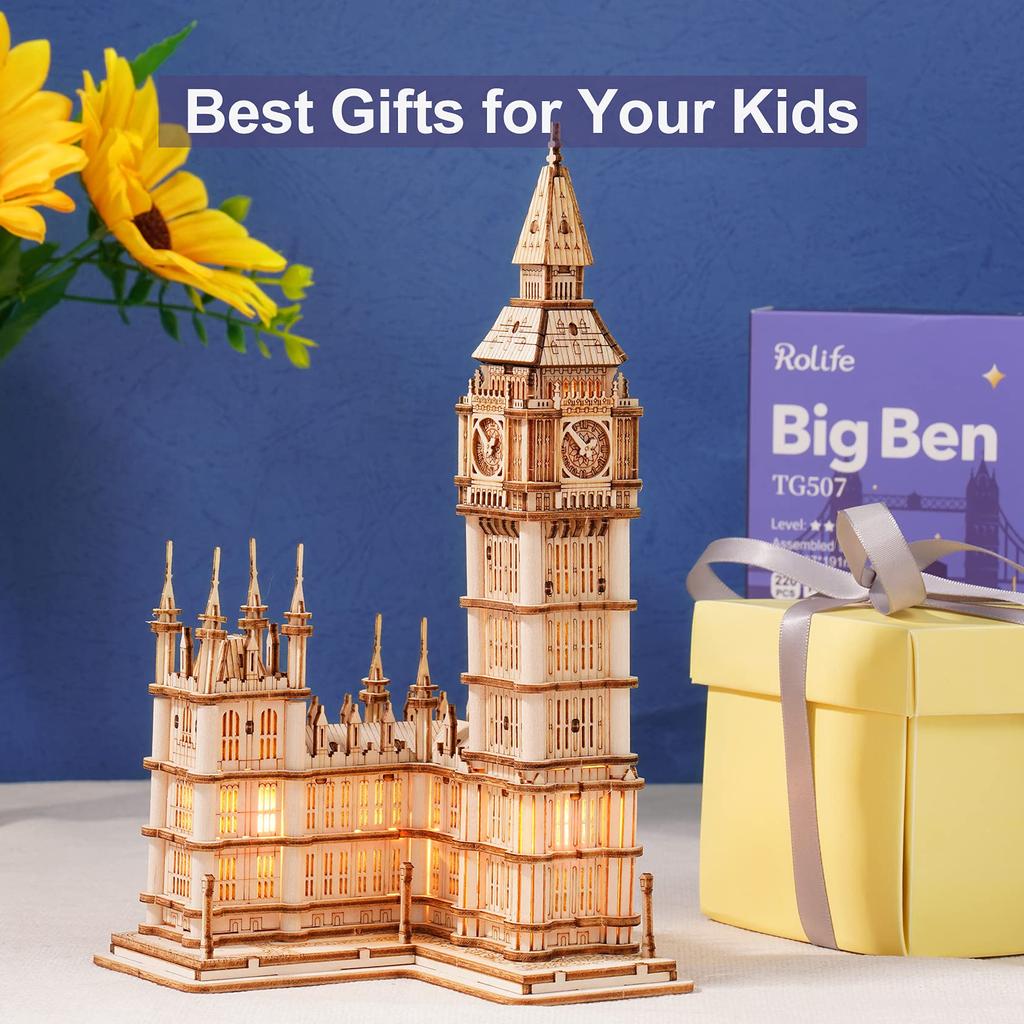 Robotime Big Ben Meșteșug din Lemn 3D Educațional pentru și Perfect ca un Nou Cadou de Ziua de Naștere sau Crăciun pentru Preșcolari și Anul Nou TG507 Puzzle, Puzzle,