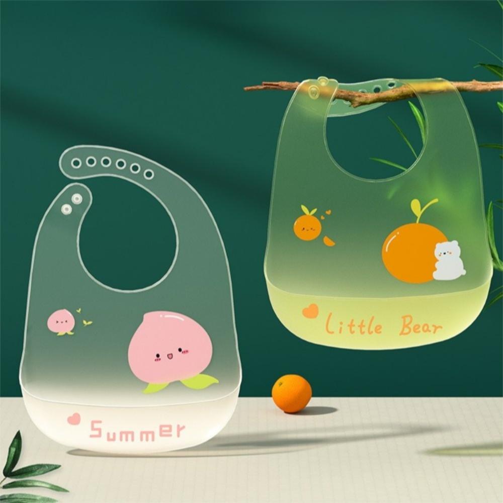 Cartoon Print Baby Bibs Soft Silicone Baby Feeding Stuff Portable Kids Feeding Bib