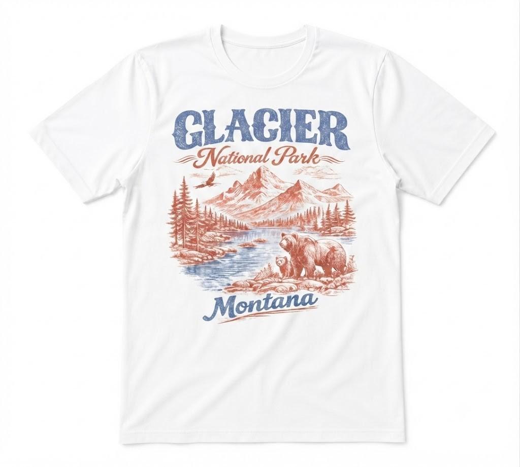 Glacier National Park Montana Landscape Mountain Graphic White T-shirt