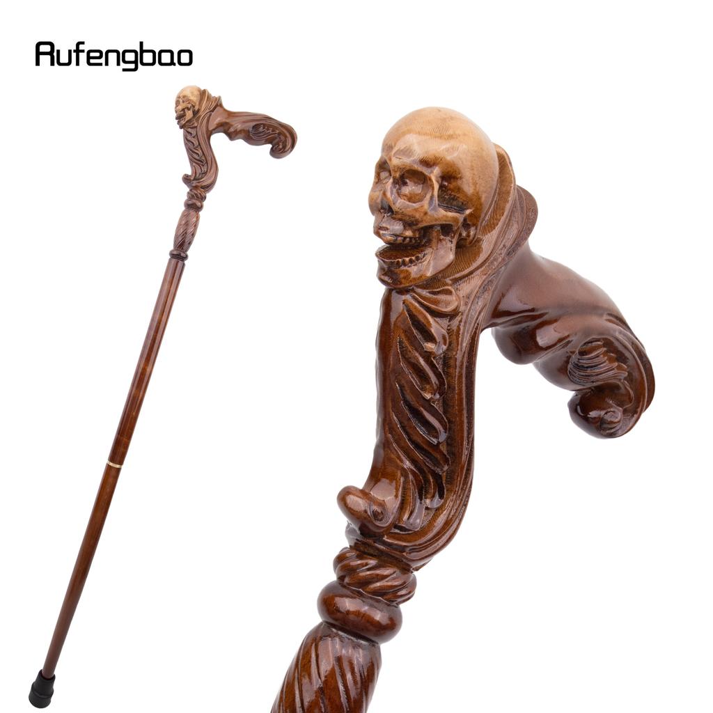 Brown Skull Wooden Fashion Walking Stick Decorative Vampire Cospaly Party Wood Walking Cane Halloween Mace Wand Crosier 96cm