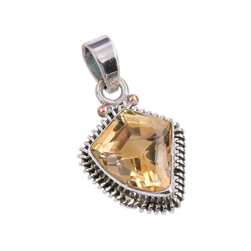 Natural Citrine Gemstone Handmade 925 Solid Sterling Silver Gift Pendant 1" L6R36