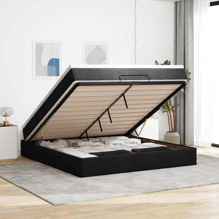 VidaXL Cadre de lit ottoman avec matelas noir 160x200 cm tissu, cadre de lit, cadre de lit rembourré, cadre de lit ottoman 3311122