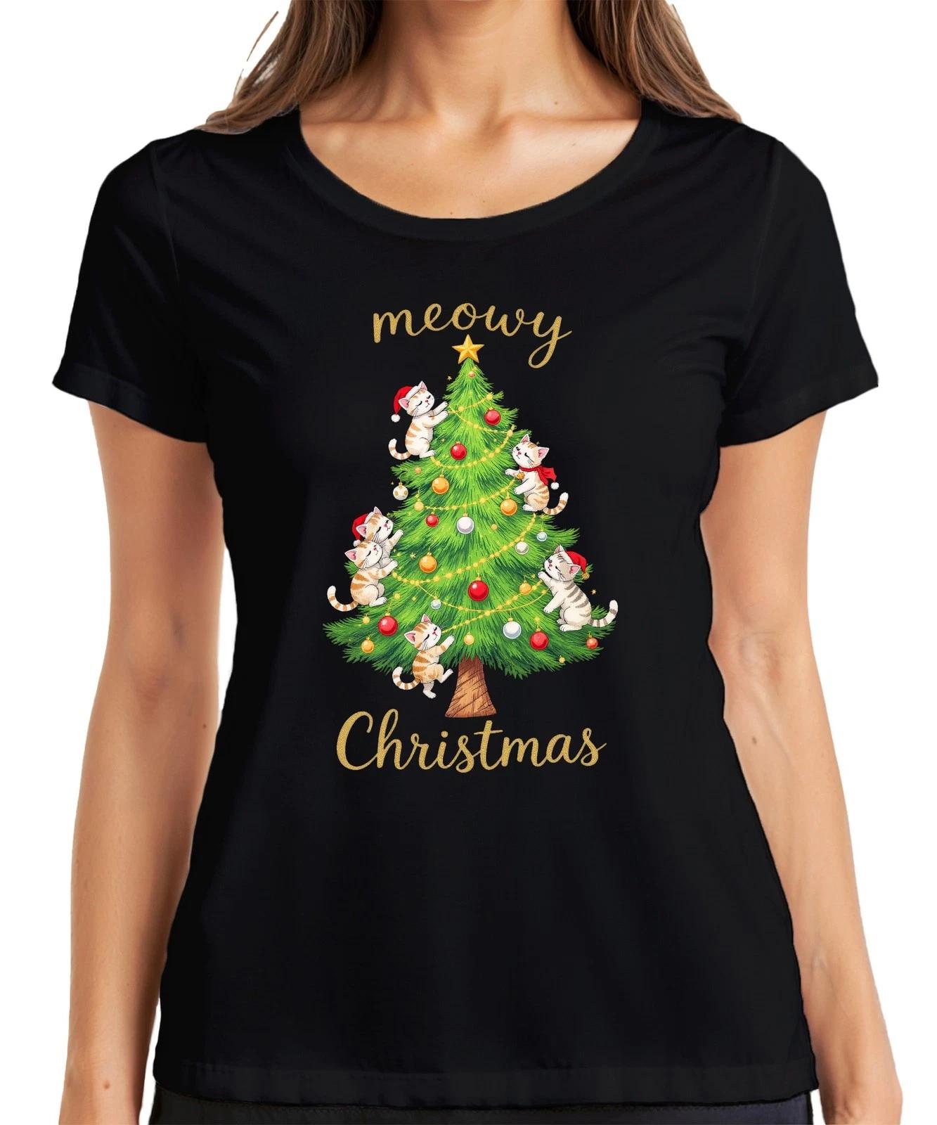meowy Christmas Katzen Weihnachtsbaum niedlich Katzenliebhaber Damen T-Shirt M