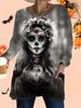 2025 Autumn Winter New Plus Size Women's Tops, Halloween 3D Print Fashion Crew Neck Long Sleeve T-Shirts
