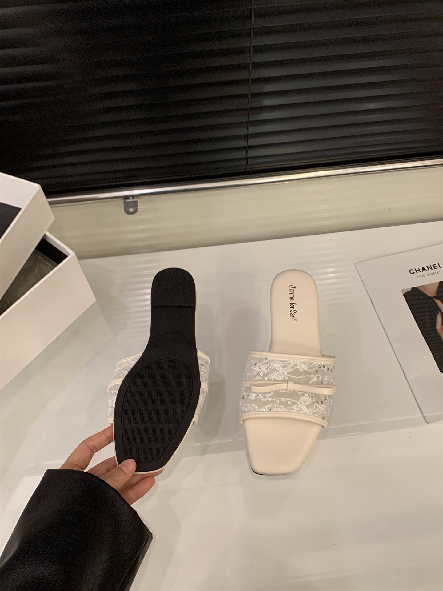 

Pink French cool slippers fairy shoes outer wear 2025 new summer with skirt bow holiday sandals 39