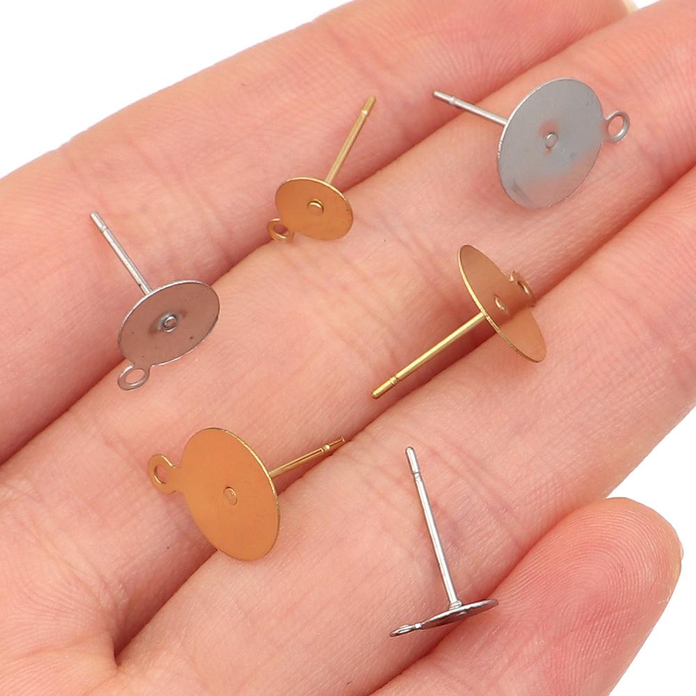 10-50pcs/lot High Quality Stainless Steel Blank Earring Stud Base For 6/8/10mm Cabochon Cameo Settings DIY Earrings Accessories