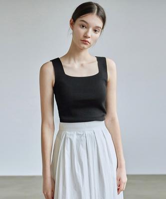 Nigaennikol [Essential] Square Neck Knit Sleeveless_Black