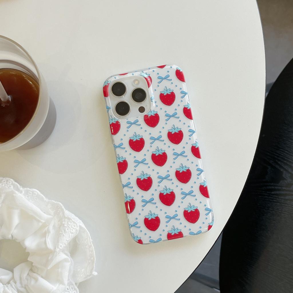 Ins Sweet Girl Bow Strawberry for Apple 16 Mobile Phone Case iPhone17promax New 15/14