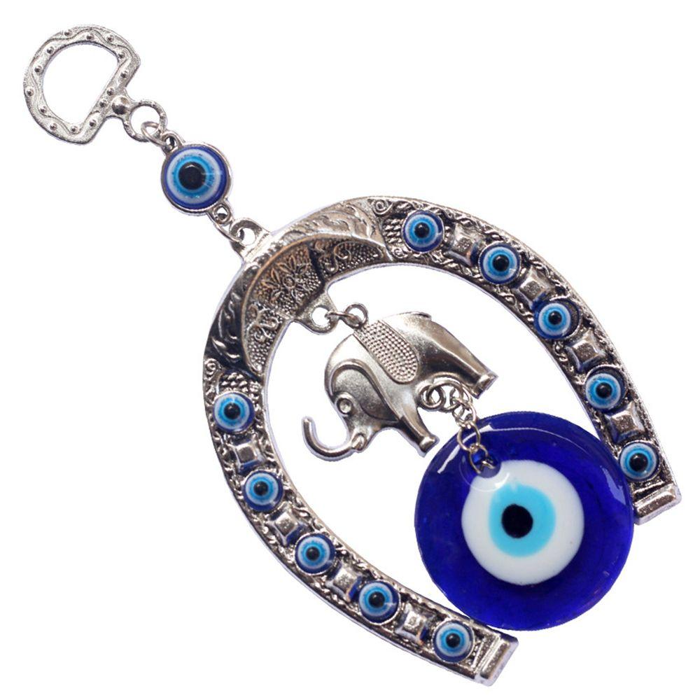 Ornament Glass Decoration Rear View Mirror Car Pendant Horseshoe with Elephant Evil Eye Navy Blue  Hanging Ornament