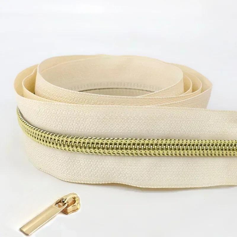 Cintas de Cremallera de Nylon #5 de 1/2/3/4/5 Metros con Deslizadores Cremalleras de Espiral Bolsa Cartera Bolsillo Tiradores de Cremallera Kit de Reparación de Cabezal Accesorios de Costura
