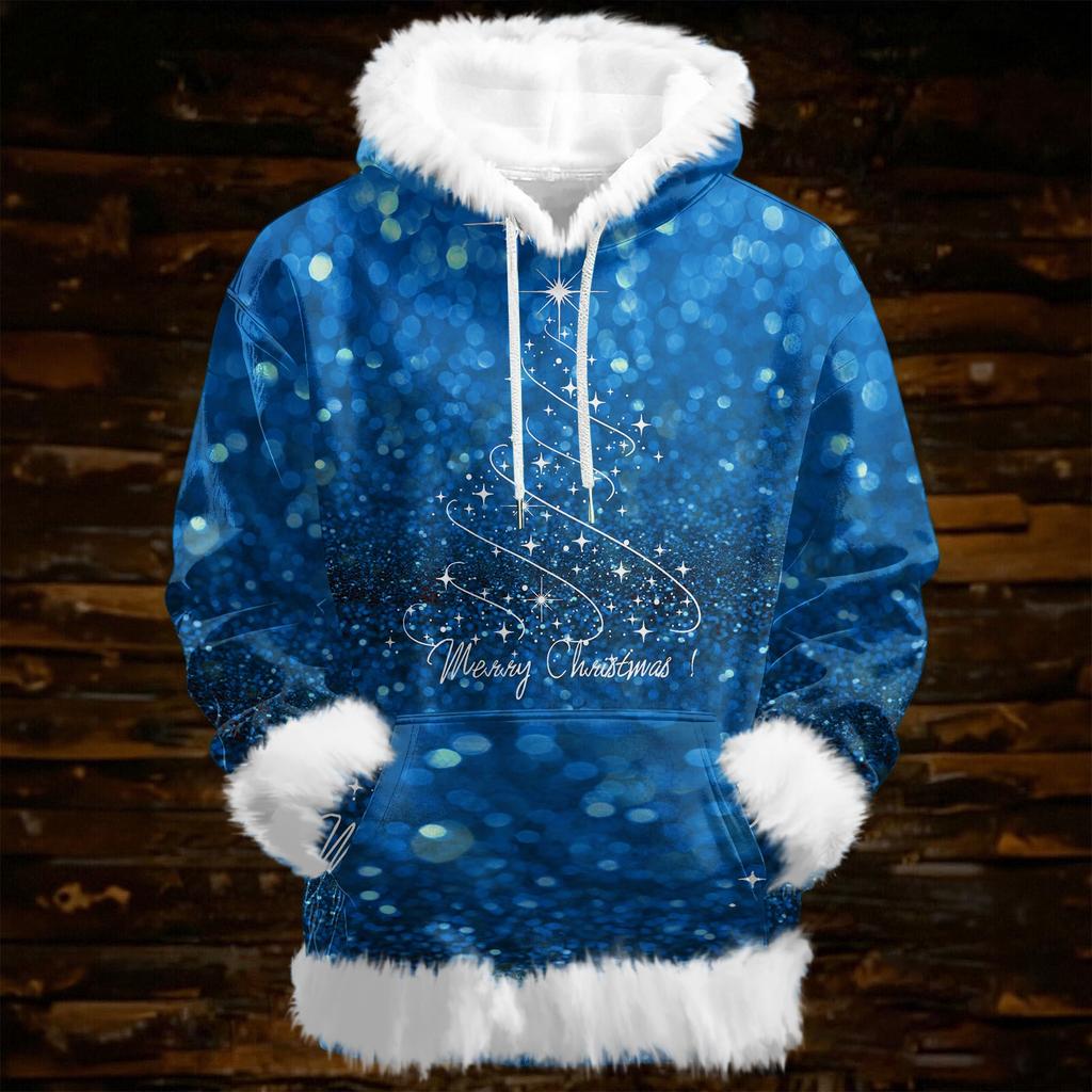 Damska świąteczna bluza z kapturem, casualowa, z podszewką z polaru, z długimi rękawami i kieszeniami