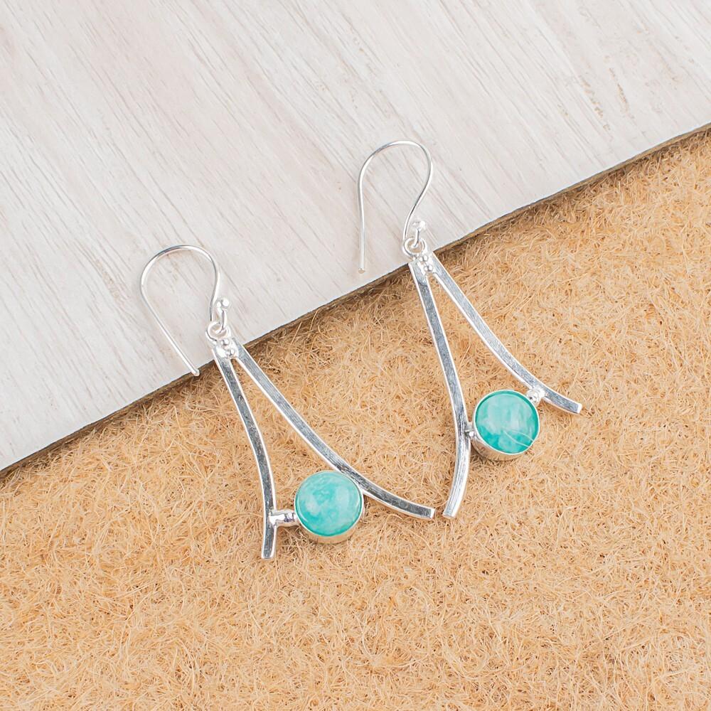 Amazonite Gemstone 925 Sterling Silver Handmade Dangle/Drop Earrings 1.45" Gift EE-66-24