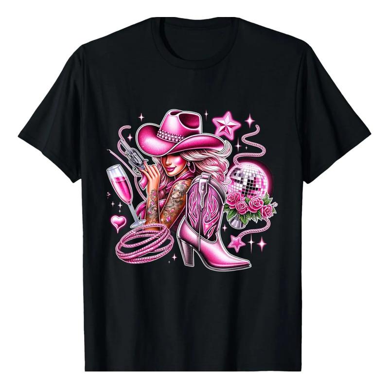 Camiseta De Vaquera Vaquera Rosa Con Tatuaje De Bola De Disc S