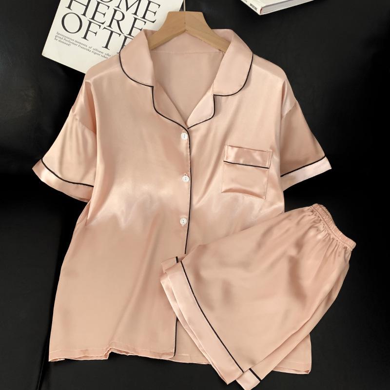 Summer Ice Silk Pajamas for Women: New Style, Sweet & Simple, Short-Sleeved Homewear