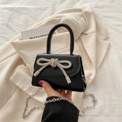 Bow Design Solid Color Mini Shoulder Bag PU Leather Flap Crossbody Bags for Women Fashion Female Chain Purse and Handbags