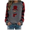 Damenmode Plaid Patchwork Weihnachtsdruck Rundhals Langarm T-Shirt Top