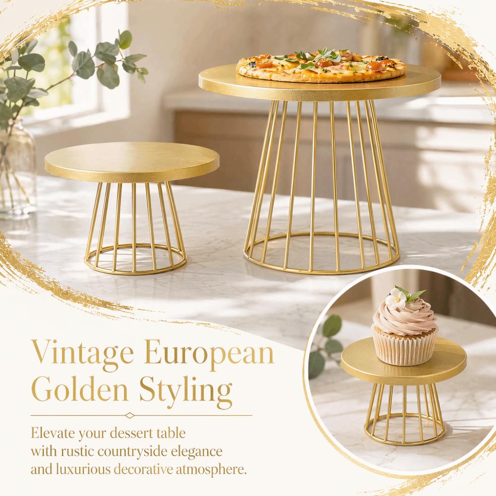 2pcs Gold Cake Display Stand Round Top Metal Cake Stand Classic Round Cake Stand  Afternoon Tea