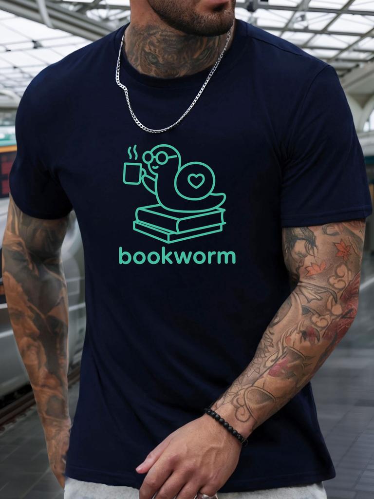 Bookworm Snail Read Book Coffee Line Graphic Print Unisexs Crew Neck Short Sleeve Tee Soft Street Daily Basic Casual Outfit Wear