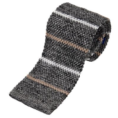 [Ojie] Silk 100% Knit Tie, Striped Pattern, Narrow Tie, Slim Tie, Black NK-033