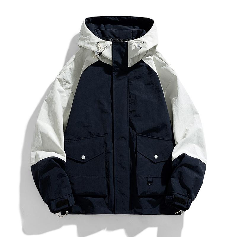 Men s Hooded Velvet Jacket Autumn Casual Jacket Medium and Young Men s Large Size Color Matching Jacket L