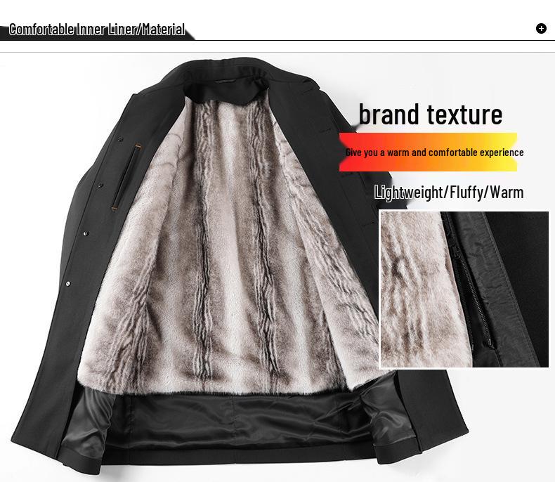 Winter Mid-length Business Coat for Middle-aged Men with Warm Mink Velvet Lining