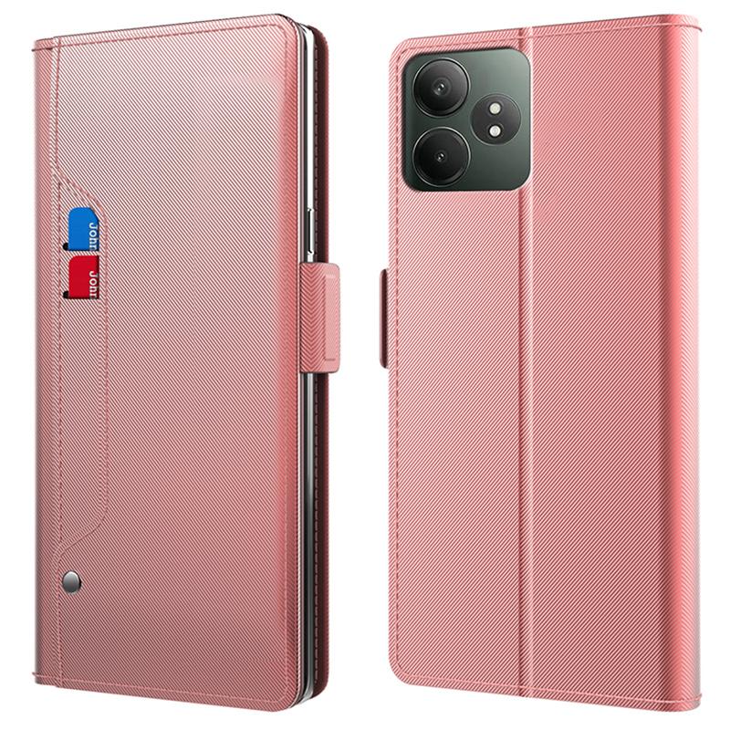 

For Realme GT Neo6 SE 5G/Neo6 5G Case Card Holder Mirror Leather Phone Cover Rose Gold