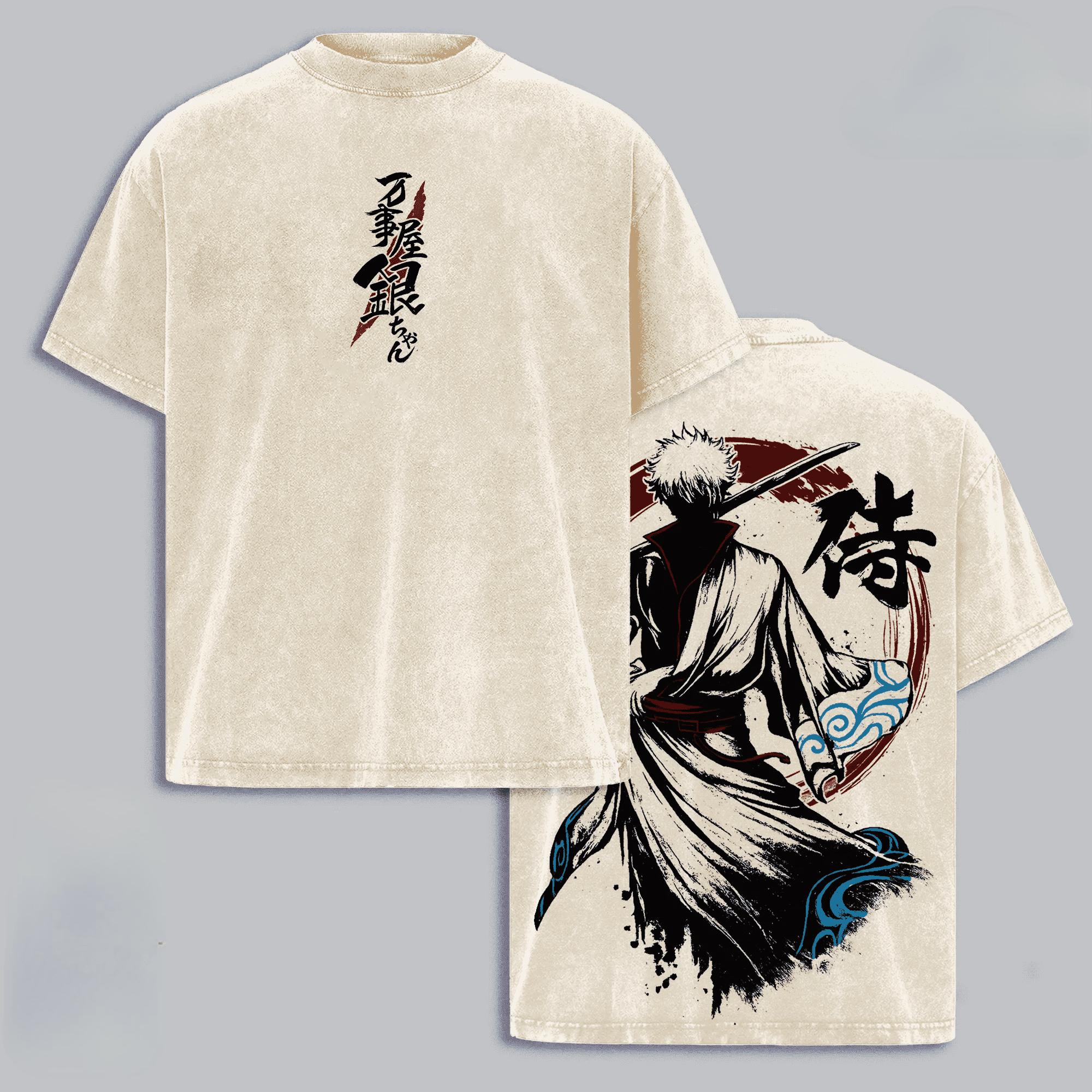 GINTAMA Anime Printed Tshirt Sakata Gintoki Tshirt For Mens Clothing Vintage Washed Oversized T Shirt Casual Cotton Tees Tops S
